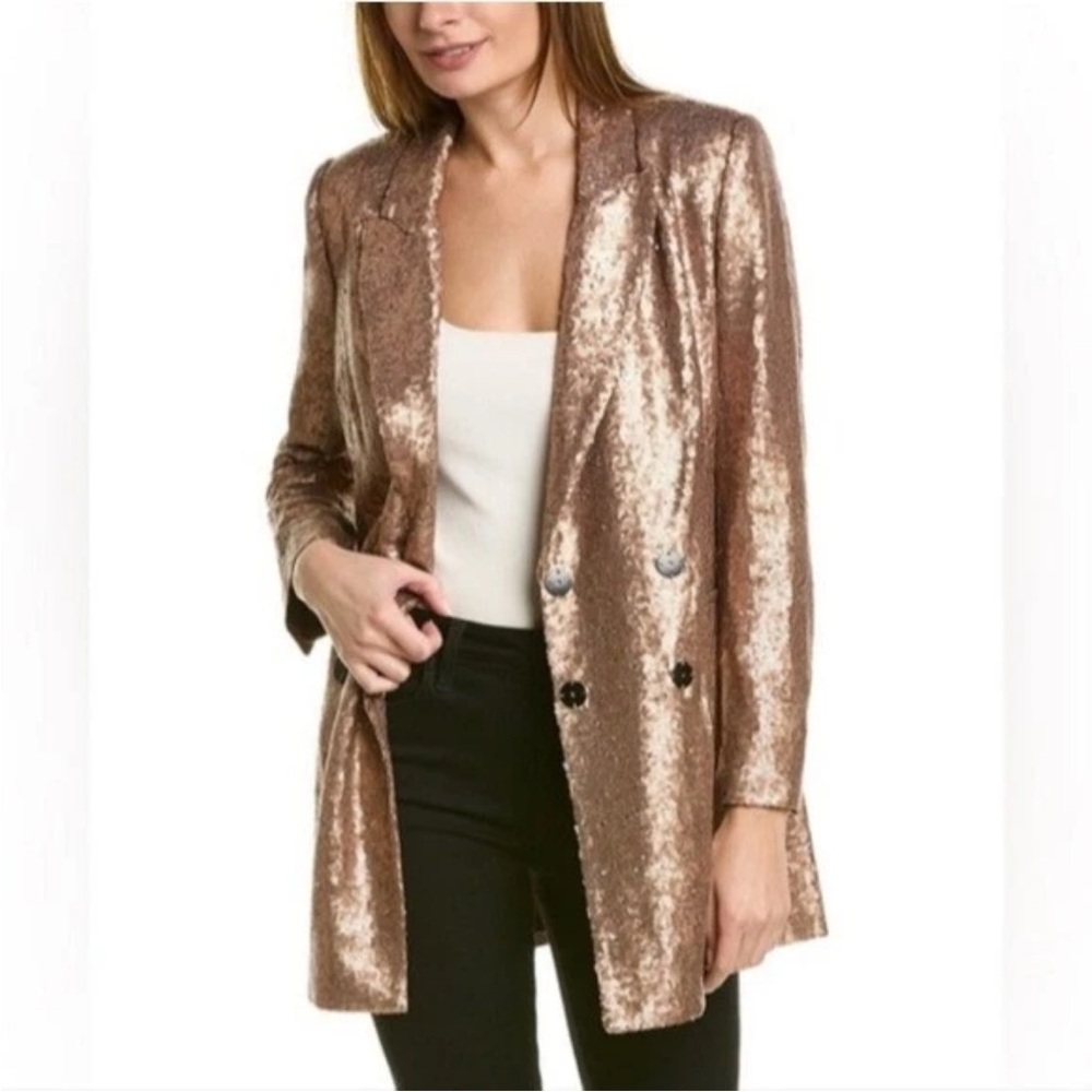 NWT BCBGMaxAzria Gold Blazer Suit Jacket Metallic Structured Design - Picture 4 of 12